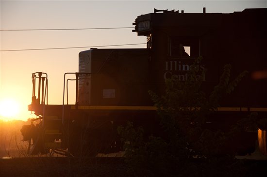 As the sun breaks over the horizon, at just around quarter to 6, the crew in Illinois Central-painted SD40-3 No. 6204 builds its train. Within an hour or so, they'll head back to the North Fond du Lac yard with 43 cars.
